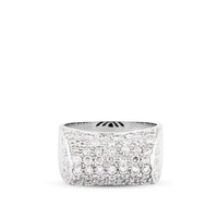 Sortija de oro blanco con pavé de  diamantes forma alta rectangular