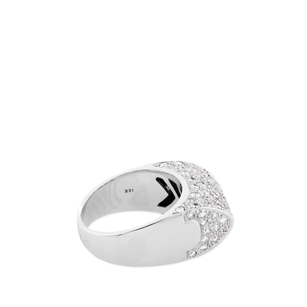 Sortija de oro blanco con pavé de  diamantes forma alta rectangular