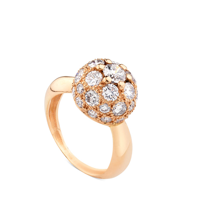 Sortija de oro rosa con bola grande de diamantes