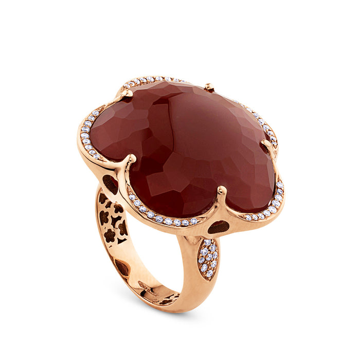 Sortija Bon Ton de oro rosa con calcedonia y pavé de diamantes