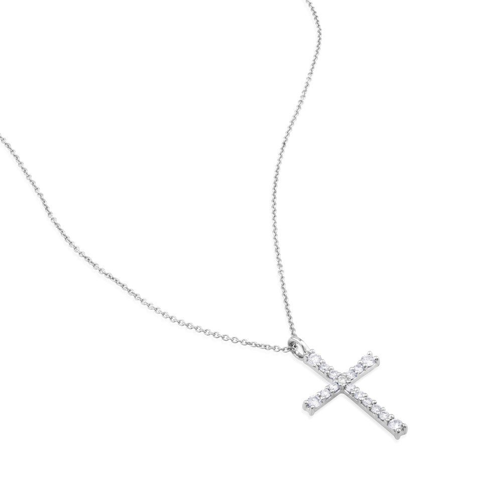 Colgante de oro blanco con cruz de diamantes de 0,18 quilates