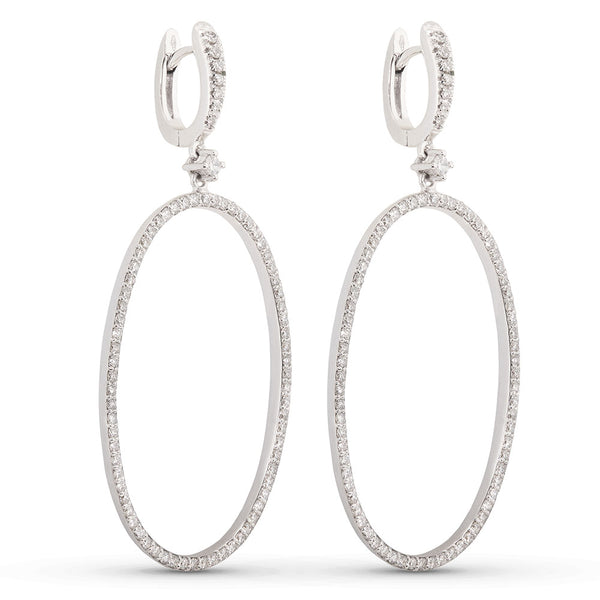 Pendientes GeometriCh grandes de oro blanco con círculo de diamantes