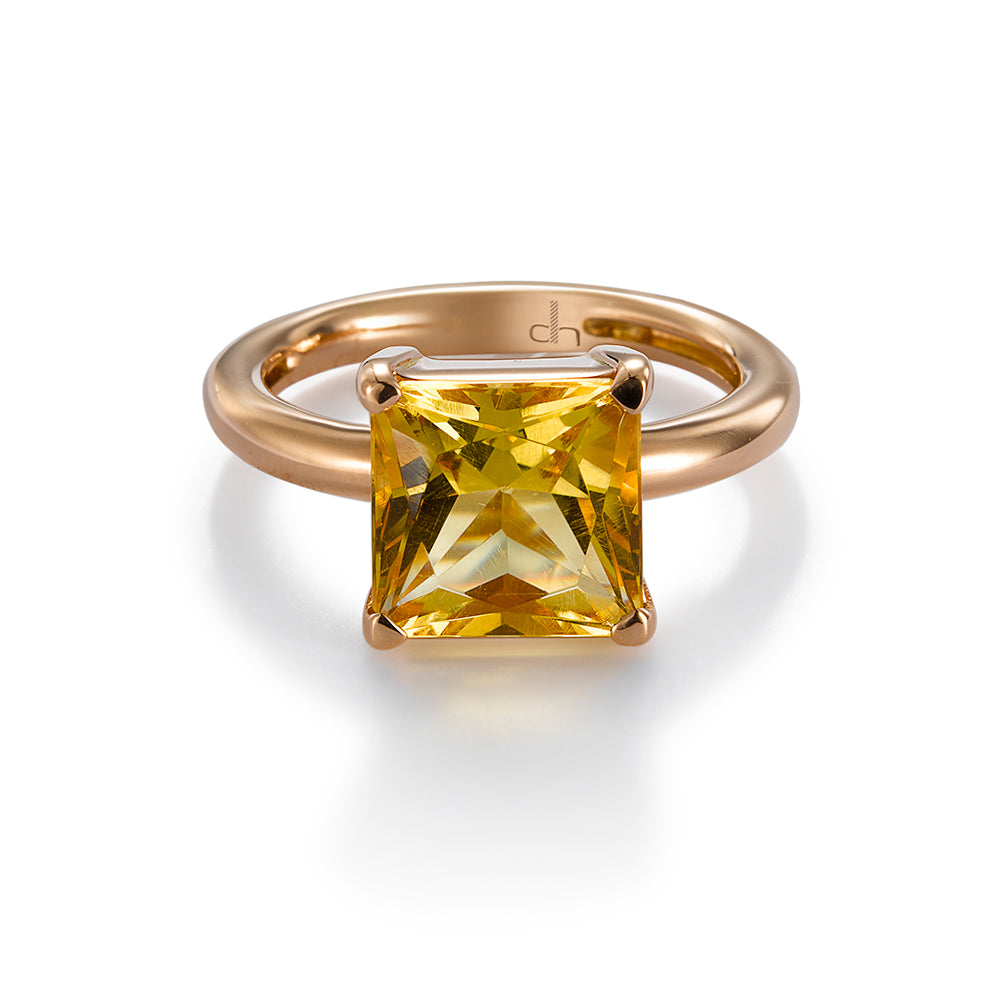 Sortija GeometriCh de oro rosa con cuarzo citrino