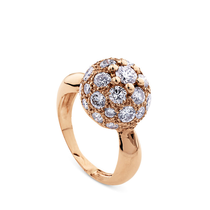 Sortija de oro rosa con bola pequeña de diamantes