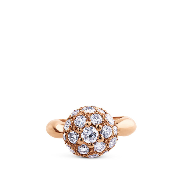 Sortija de oro rosa con bola pequeña de diamantes
