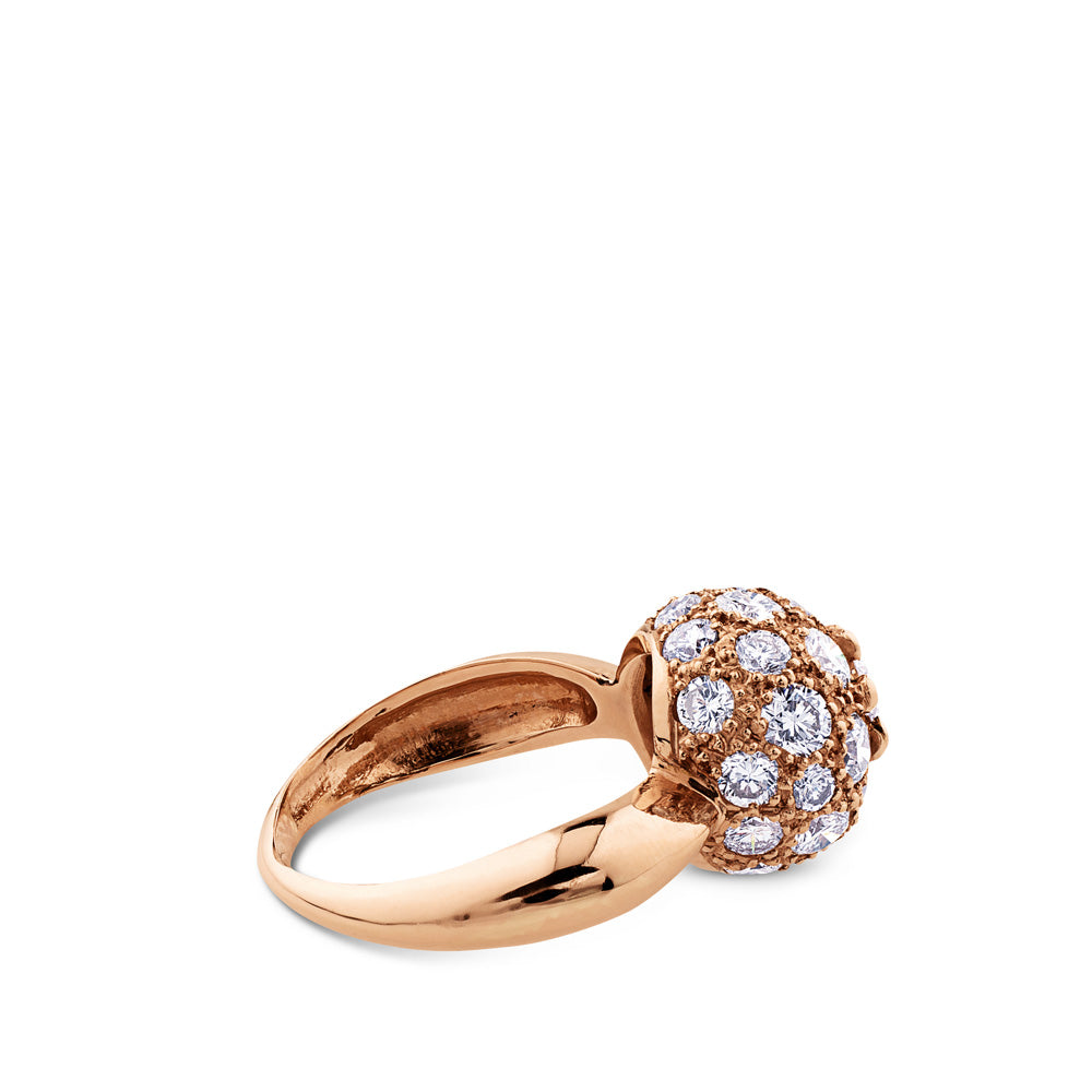 Sortija de oro rosa con bola pequeña de diamantes