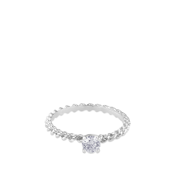 Solitario "Adriana" de oro blanco en espiral mate con diamante 0.19 quilates
