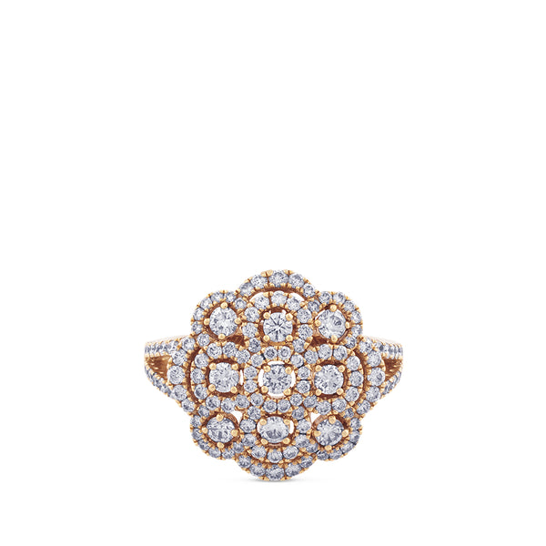 Sortija de oro rosa con flor de diamantes