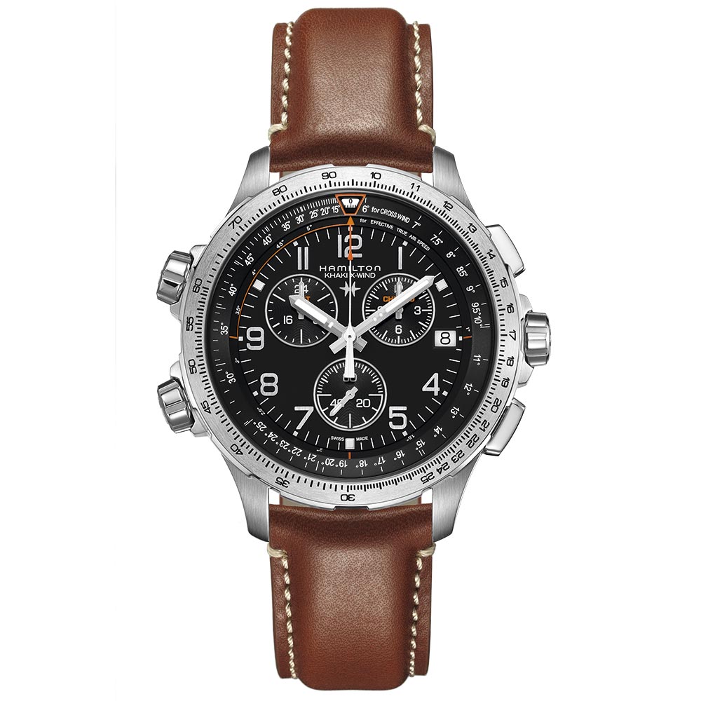 Hamilton Khaki Aviation X-Wind Chrono Quartz GMT Acero 46 mm Piel
