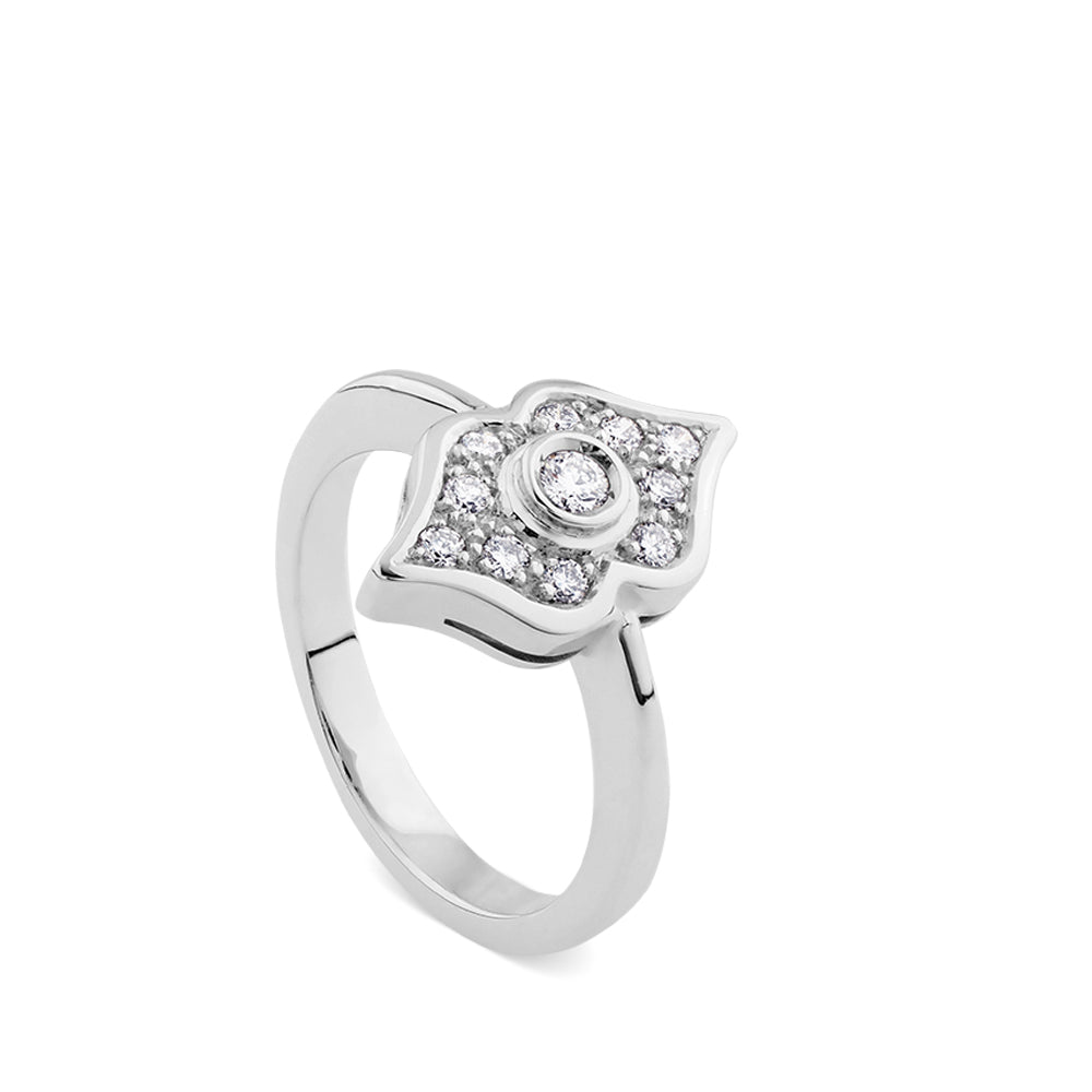 Sortija Al-Ándalus de oro blanco con diamantes talla brillante