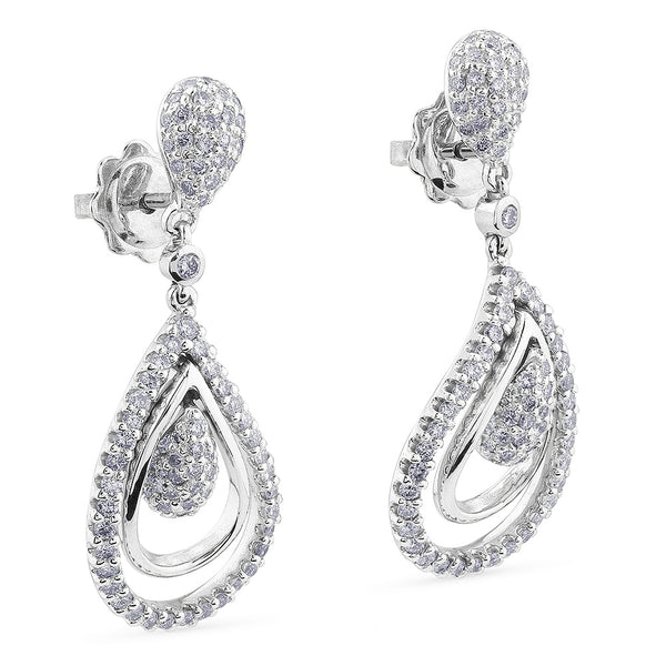 Pendientes largos de oro blanco con lágrimas uniformes de pavé de diamantes