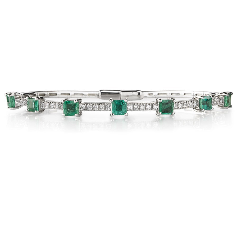 Pulsera Royal Trilogy de oro blanco con esmeraldas talla princesa  y diamantes talla brillante