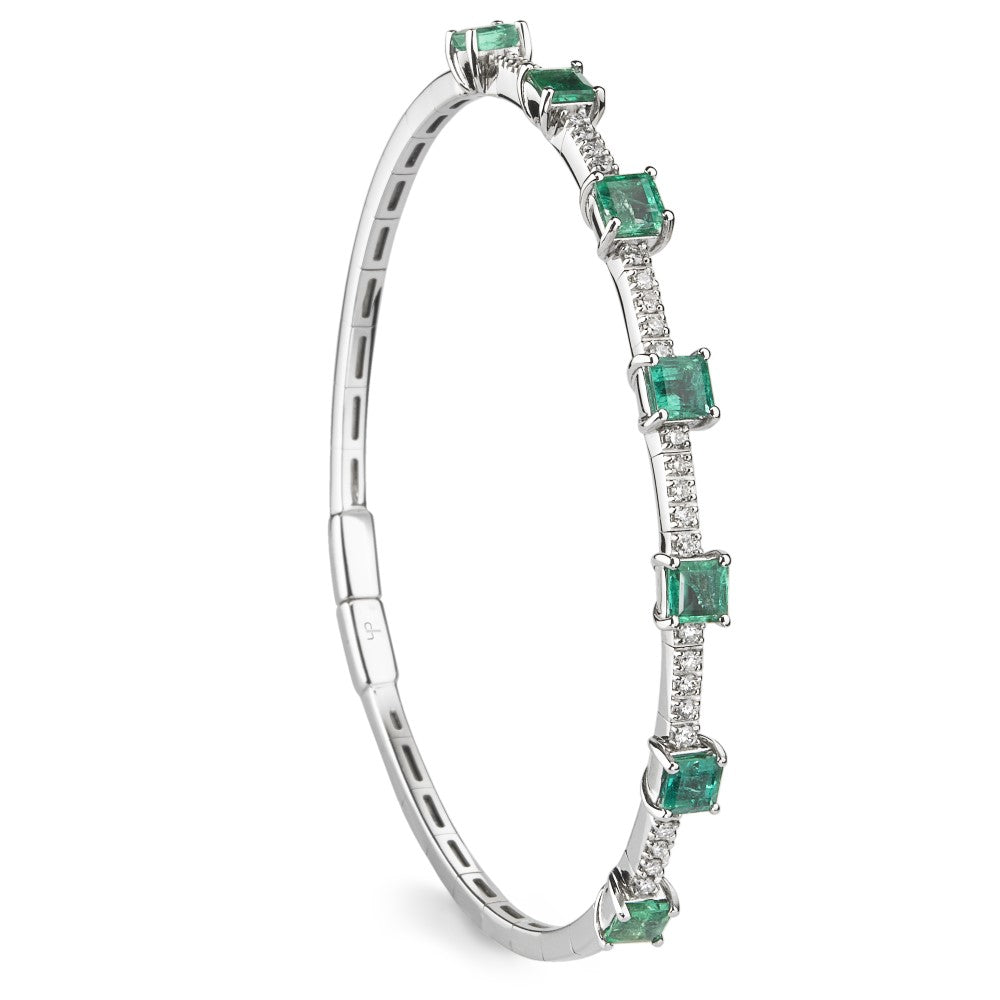Pulsera Royal Trilogy de oro blanco con esmeraldas talla princesa  y diamantes talla brillante