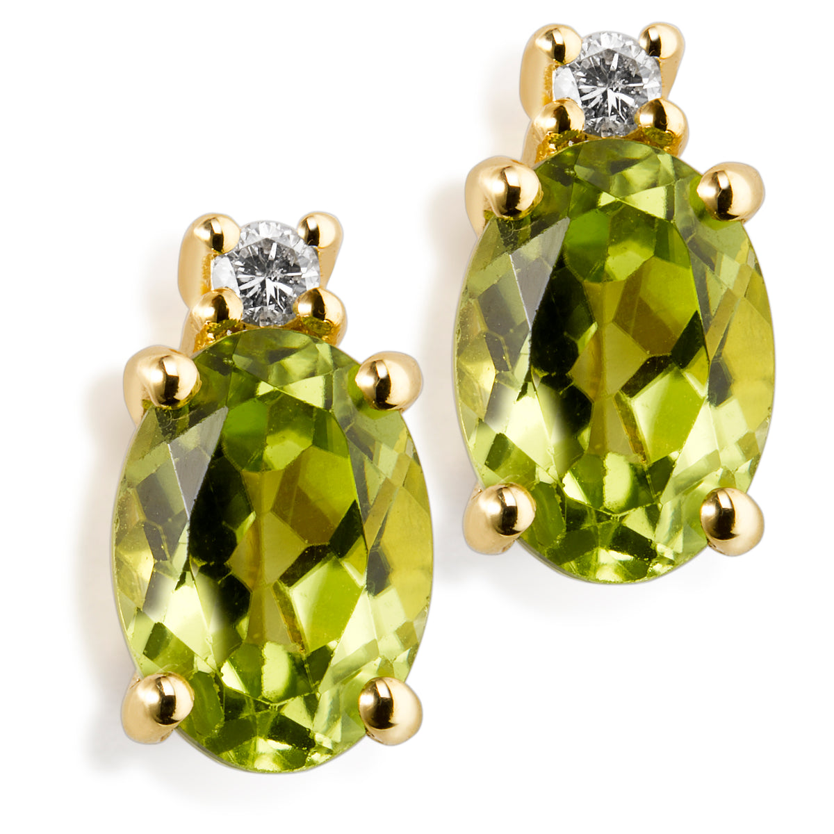 Pendientes de oro con brillante y peridoto oval