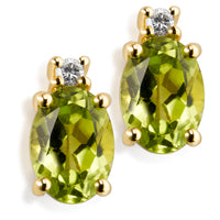 Pendientes de oro con brillante y peridoto oval