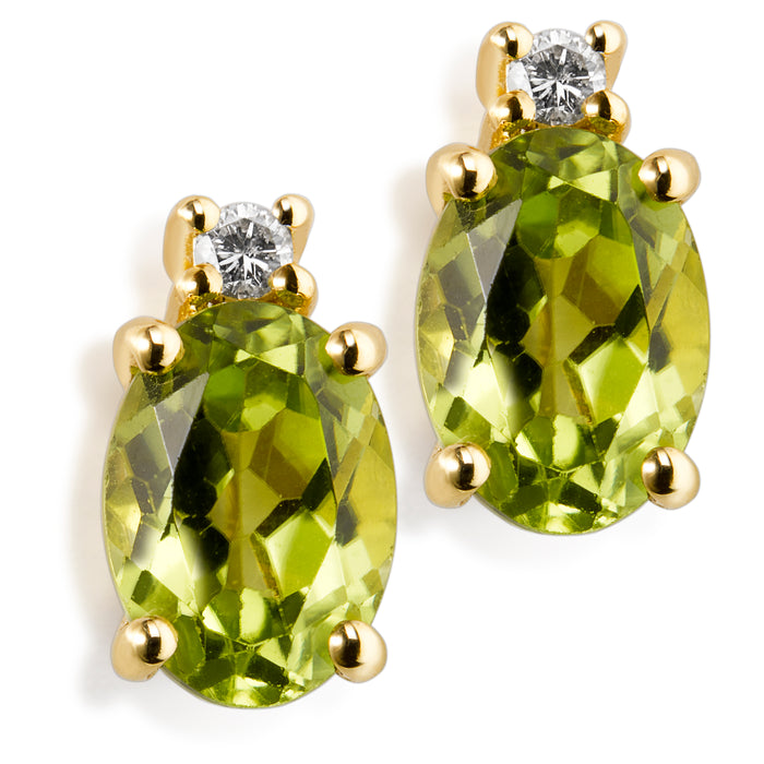 Pendientes de oro con brillante y peridoto oval