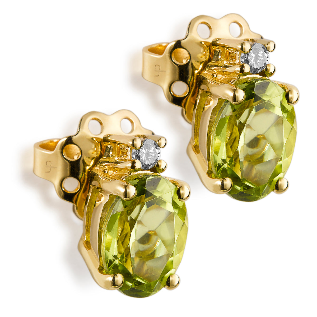 Pendientes de oro con brillante y peridoto oval