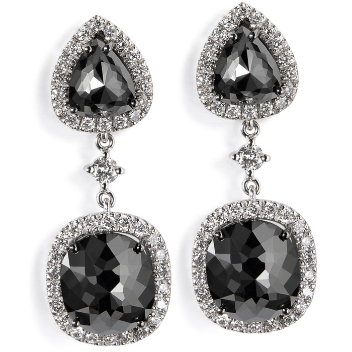 Pendientes de oro blanco con diamantes talla brillantes blancos y negros