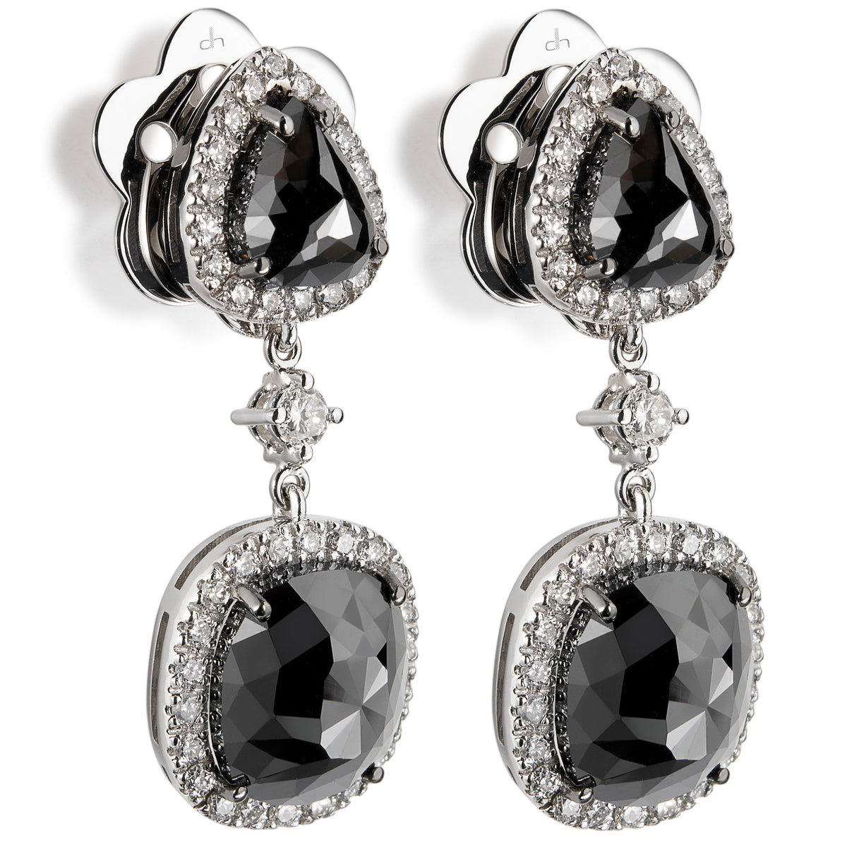 Pendientes de oro blanco con diamantes talla brillantes blancos y negros