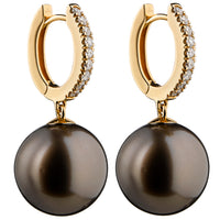 Pendientes de oro rosa y brillantes con perlas golden