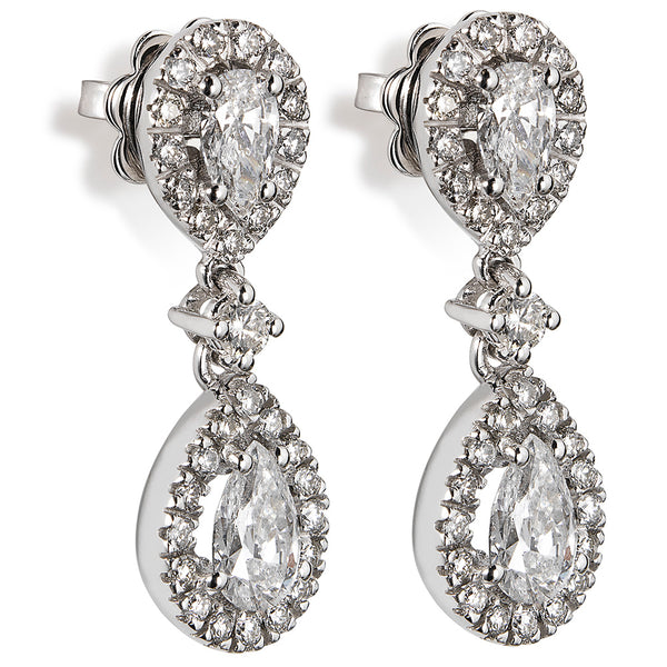 Pendientes de Oro Blanco con diamantes talla brillante y talla pera