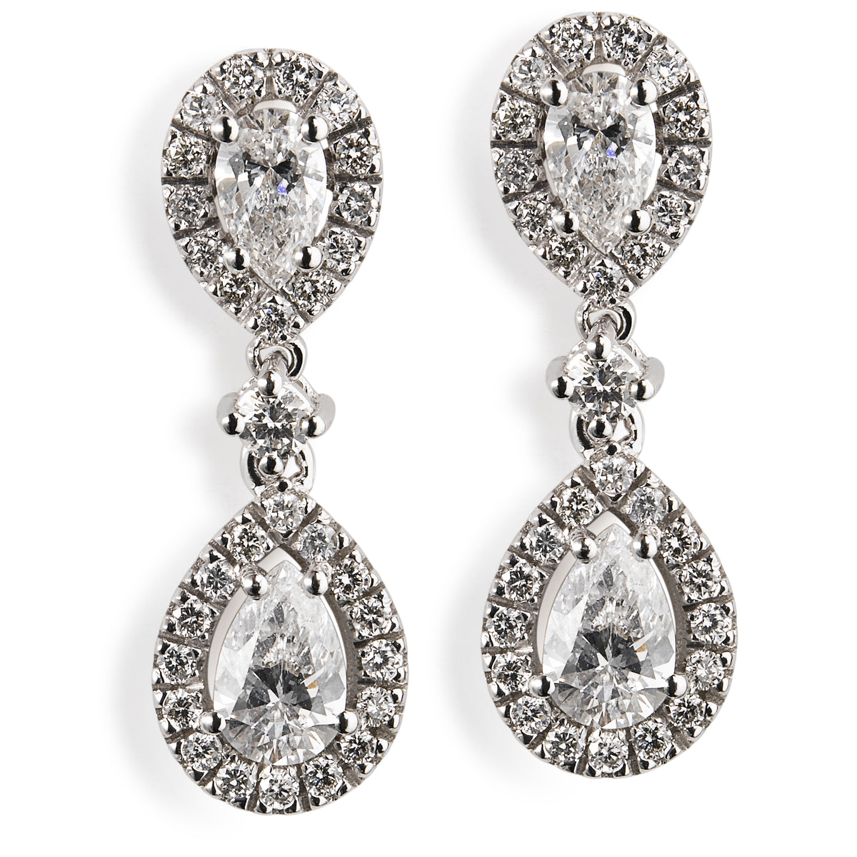 Pendientes de Oro Blanco con diamantes talla brillante y talla pera