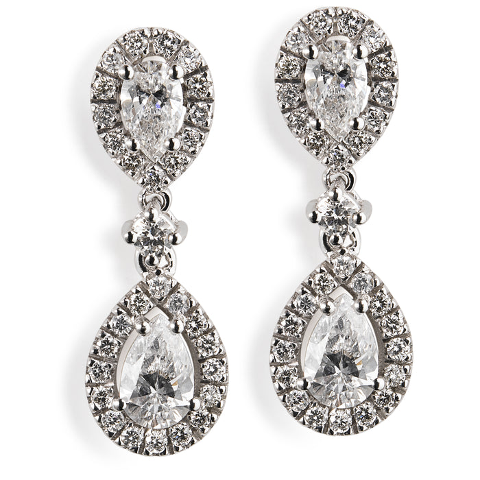 Pendientes de Oro Blanco con diamantes talla brillante y talla pera