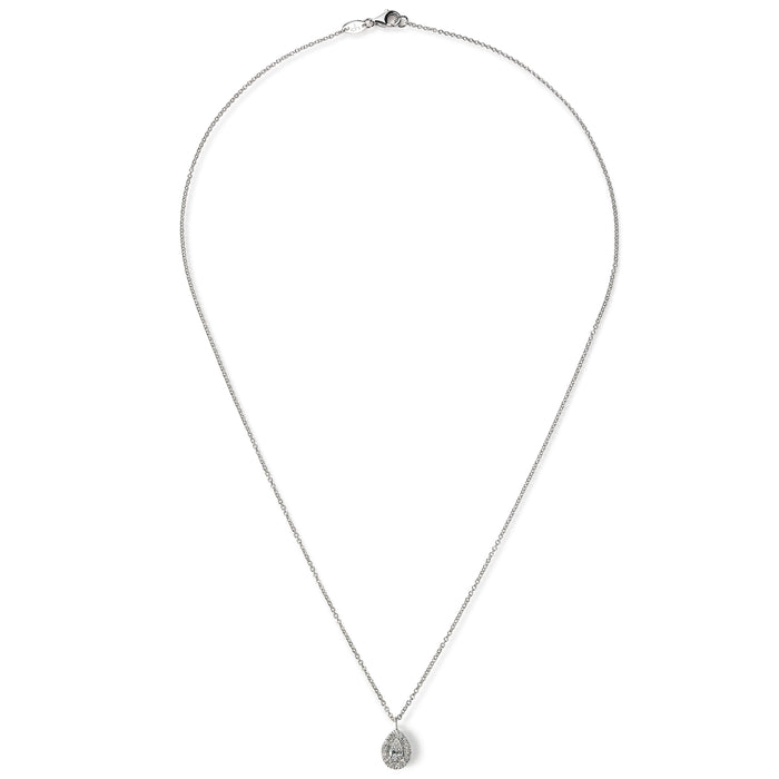 Colgante de oro blanco con diamantes talla brillante, talla pera y orla de diamantes