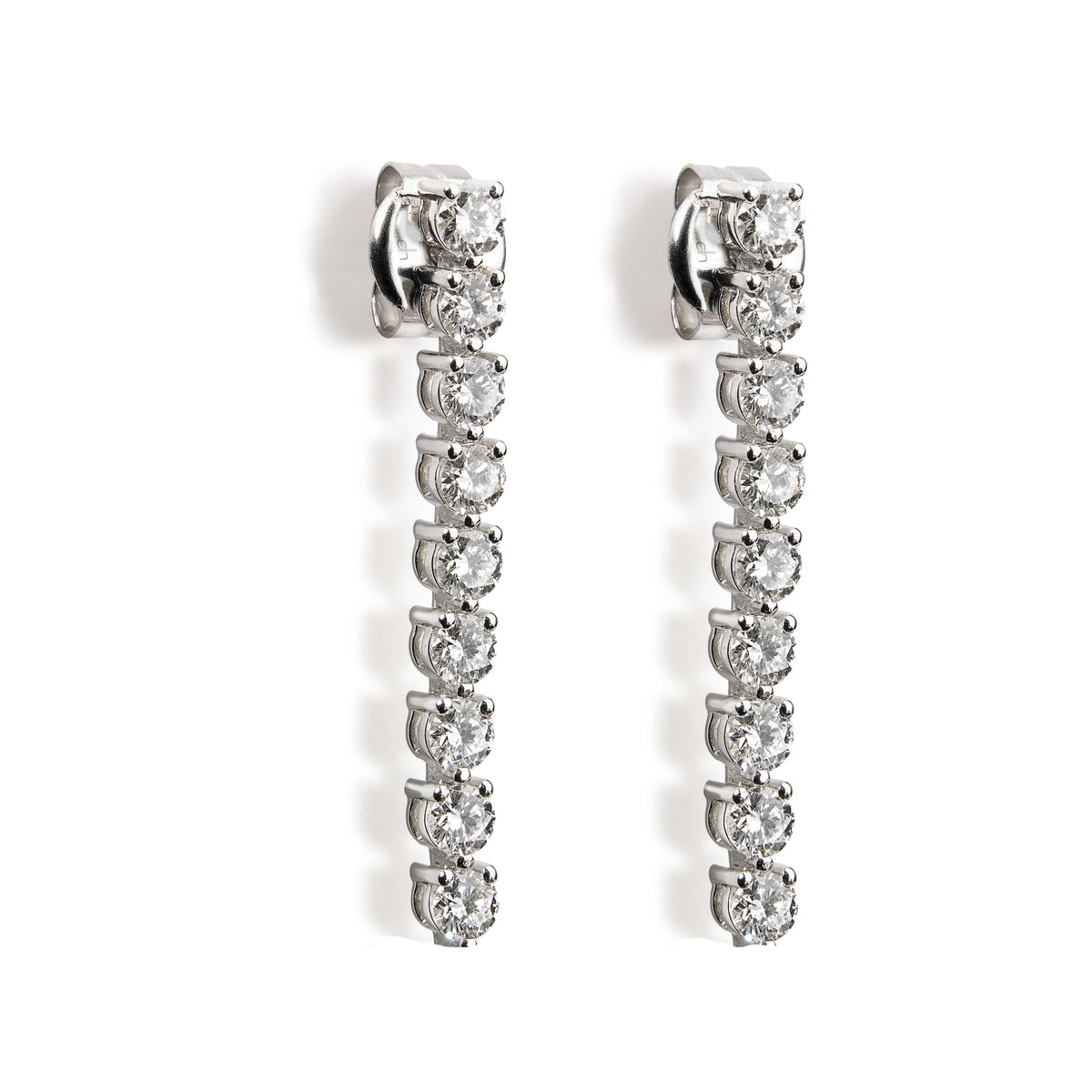 Pendientes Riviere de oro blanco con diamantes talla brillante engastados en garra