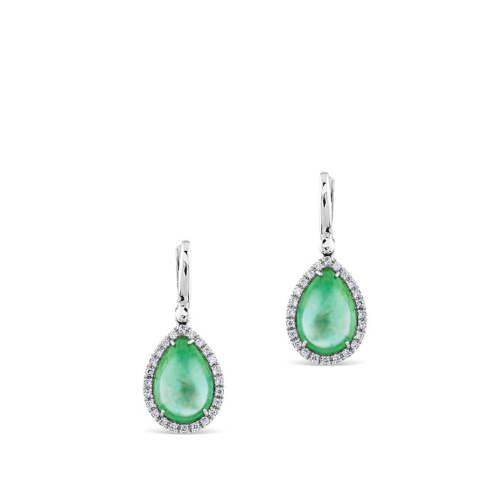 Pendientes de oro blanco con doblete de esmeralda y nacar talla marquise con orla de pavé de diamantes