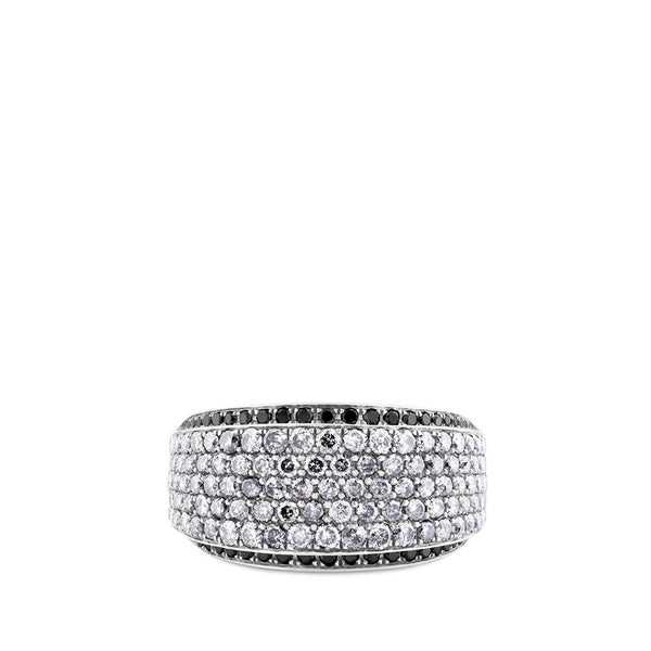 Sortija de oro blanco ancha con diamantes ice y negros