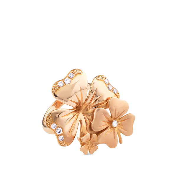 Sortija cLOVEr de oro rosa brillo y mate y diamantes
