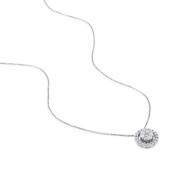 Colgante de oro blanco con círculo y orla de pavé de diamantes 0,23 quilates
