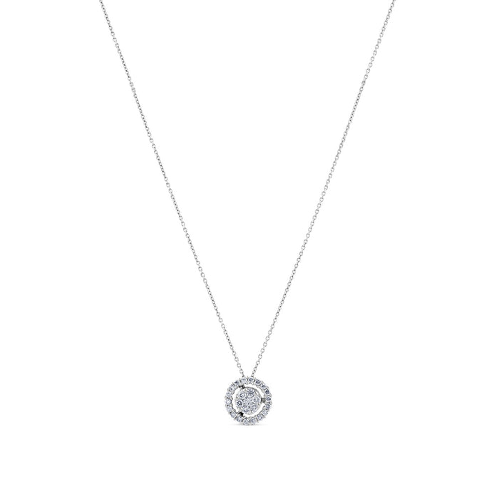 Colgante de oro blanco con círculo y orla de pavé de diamantes
