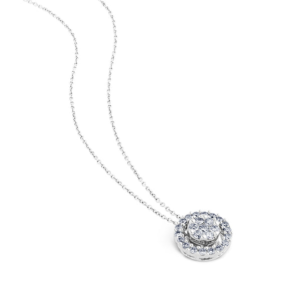 Colgante de oro blanco con círculo y orla de pavé de diamantes