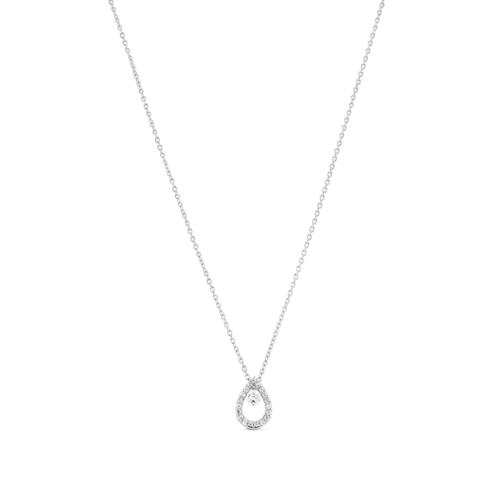 Colgante de oro blanco con lágrima de pavé de diamantes y diamante al aire