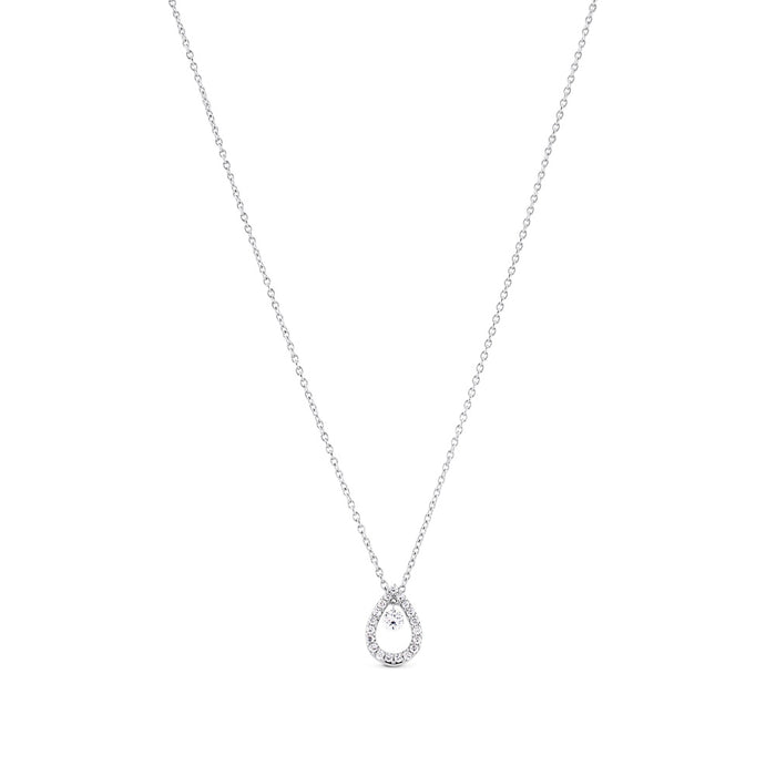 Colgante de oro blanco con lágrima de pavé de diamantes y diamante al aire