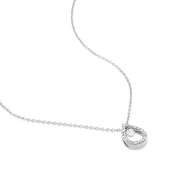 Colgante de oro blanco con lágrima de pavé de diamantes y diamante al aire
