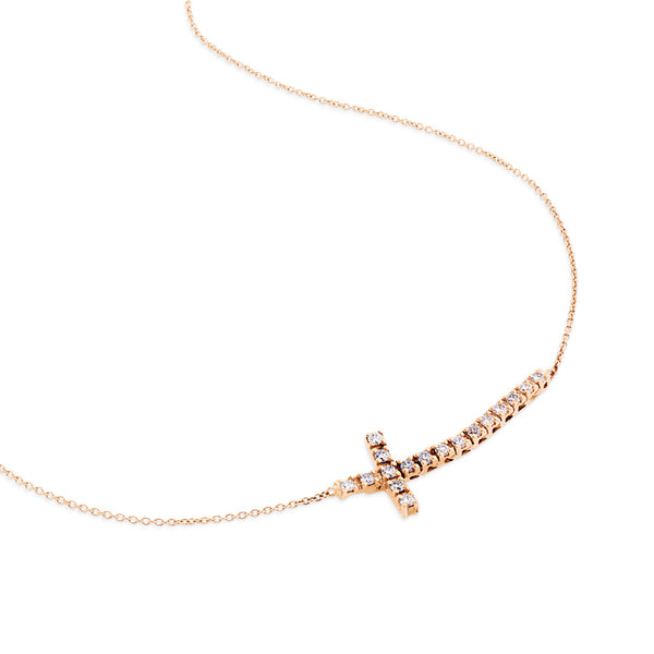 Colgante de oro rosa con cruz horizontal de diamantes