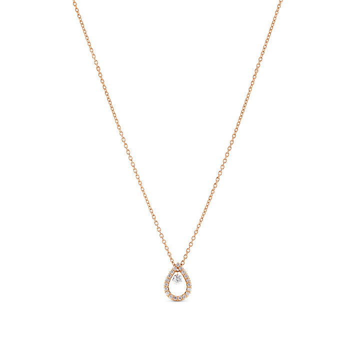 Colgante de oro rosa con lágrima de pavé de diamantes y diamante al aire