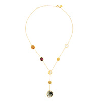 Collar de oro amarillo en forma de "Y" con cuarzos multicolor (40 cm)