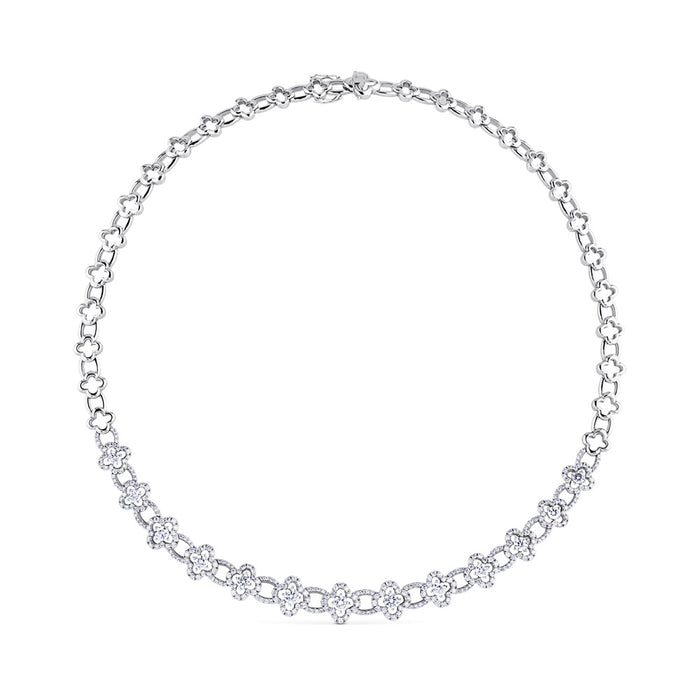 Gargantilla oro blanco de flores con diamantes engastados.