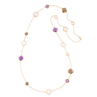 Collar de oro rosa con amatista, cuarzo fumé y cuarzo blanco (90 cm)