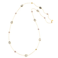 Collar de oro rosa con cuarzo rutilado y cuarzos multicolor (90 cm)
