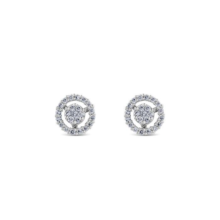 Pendientes de diamantes en oro blanco con orla de pavé de diamantes de 0,35 quilates