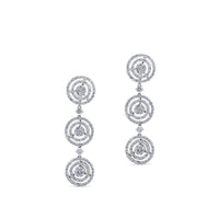 Pendientes largos de oro blanco desmontables con tres círculos de diamantes