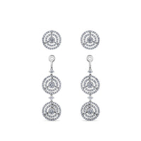Pendientes largos de oro blanco desmontables con tres círculos de diamantes