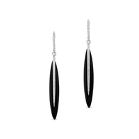 Pendientes largos de oro blanco con onix y diamantes