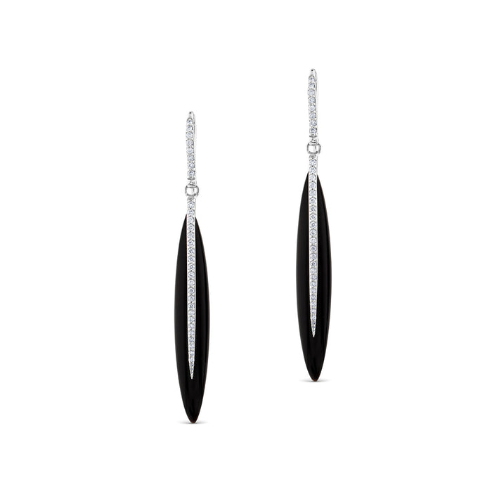 Pendientes largos de oro blanco con onix y diamantes