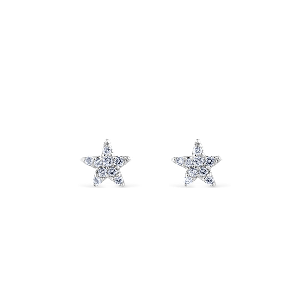 Pendientes de oro blanco forma estrella con pavé de diamantes